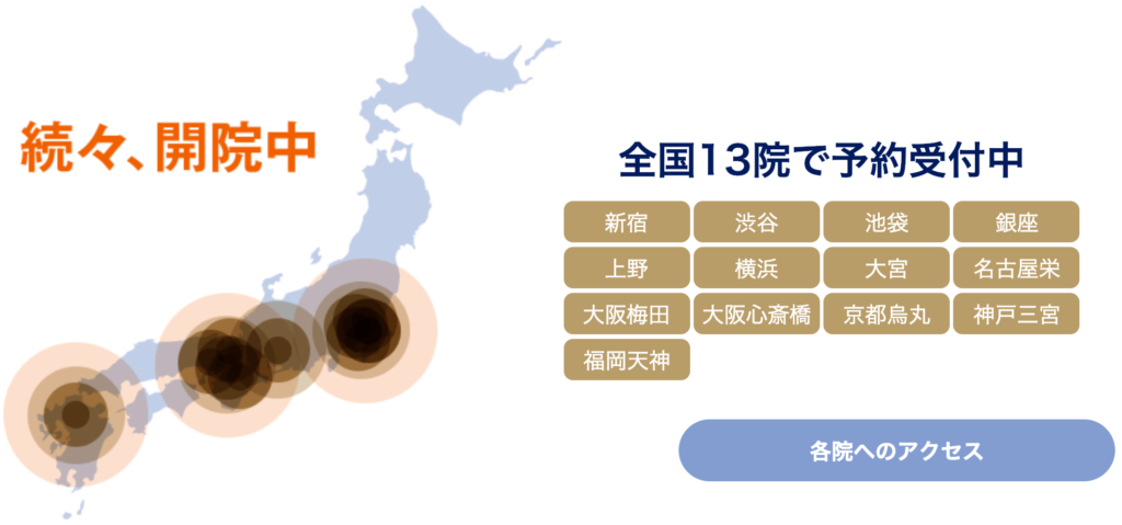 ゴリラクリニックのクリニック数は全国13院